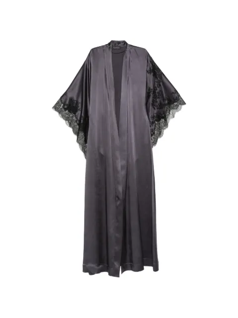 Carine Gilson lace-trim robe Grey CR0108SEW26NDGBLK
