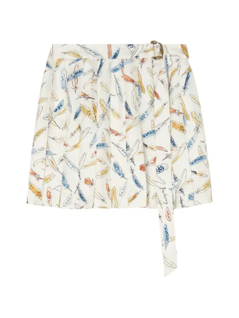 Burberry pleated feather-print silk mini skirt White 8126891