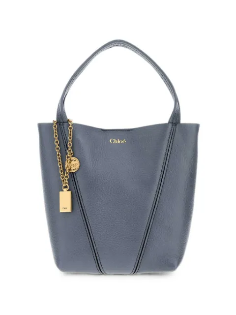 Chloé small Spin leather tote bag Blue CH25SS812N84
