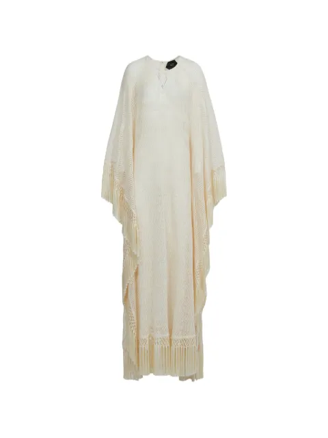 Taller Marmo Santa Fe fringed kaftan maxi dress Neutrals TMPF2666101