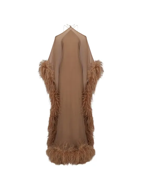 Taller Marmo Sza Sza Spirito feather-trim maxi kaftan dress Brown TMPF2623754