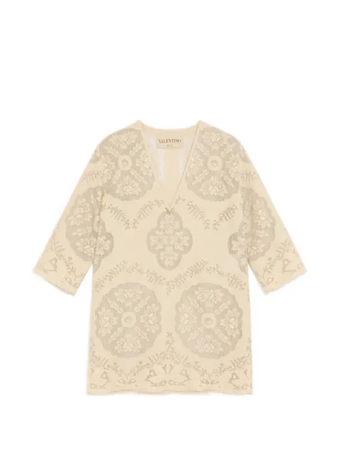 Valentino Garavani short dress in floral stamp blanket Neutrals BVALK5AET