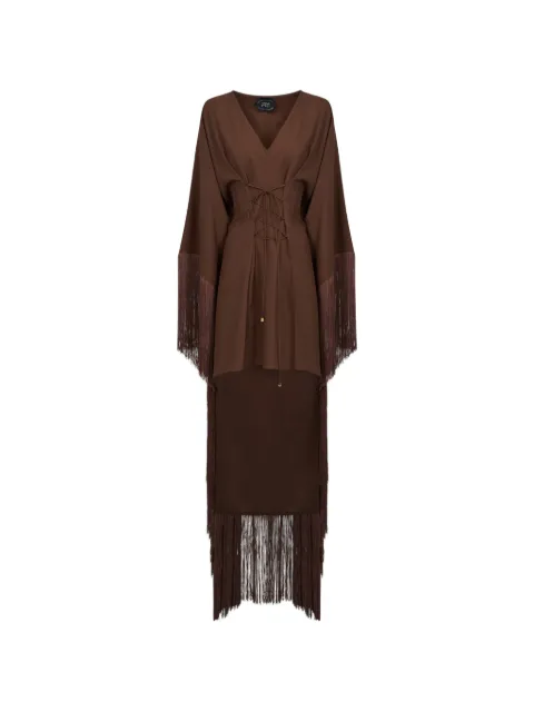 Taller Marmo Sierra fringed kaftan mini dress Brown TMPF2607702