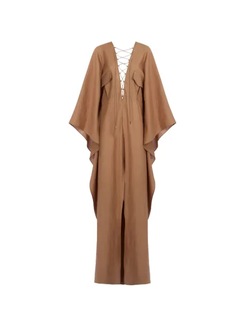 Taller Marmo Mojave lace-up kaftan maxi dress Brown TMPF2663754