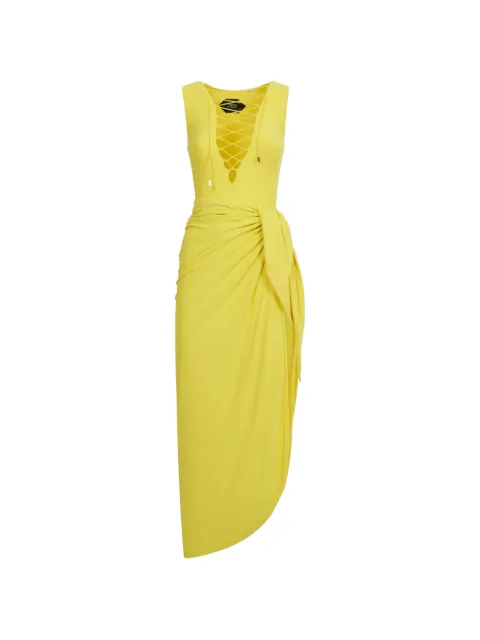 Taller Marmo Grand Sahara lace-up swimsuit and pareo set Yellow TMPF2672203
