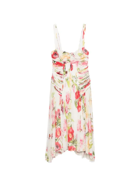 Roberto Cavalli Vintage 2000s floral-print ruched midi dress White RC600BST