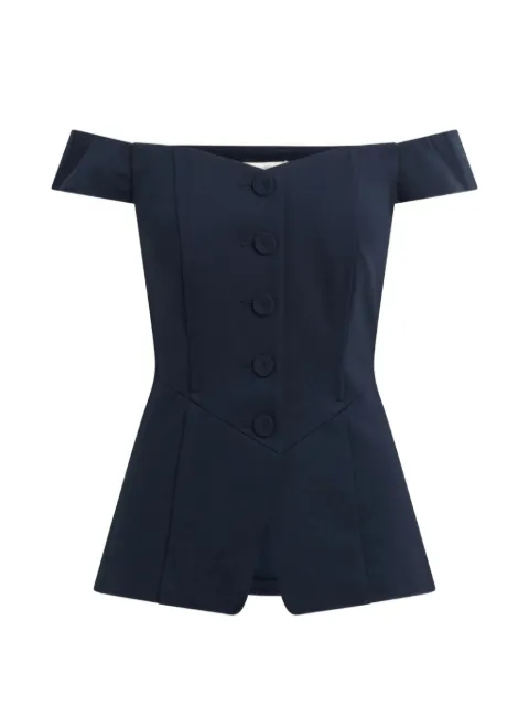 Favorite Daughter off-shoulder button-down top Blue FJPNOS3561