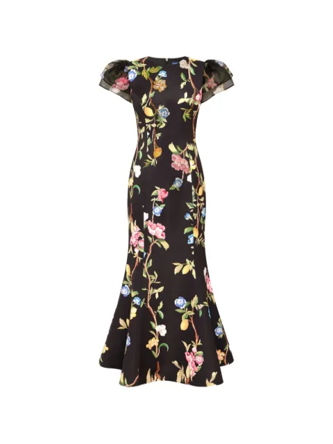 Leo Lin Sofia floral-print puff-sleeve maxi dress Black LLPF260112
