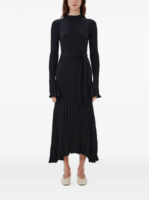 Another Tomorrow Long ribbed-knit flared dress Black A423KT090VIBLK