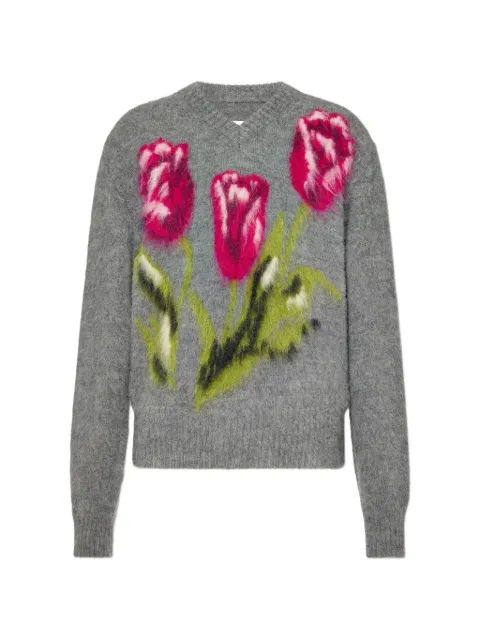 Maison Margiela floral-intarsia V-neck sweater Grey S51HN0013M13322