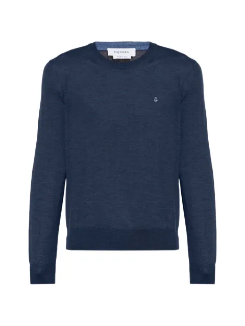 Alexander McQueen embroidered-logo crew-neck sweater Blue 875962Q1BHV