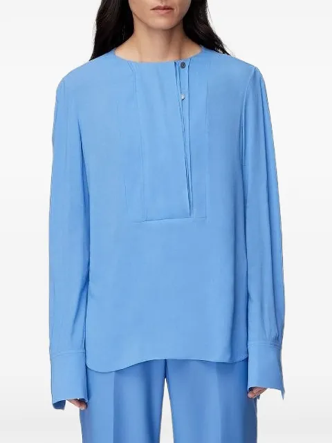 Another Tomorrow panelled silk-georgette-feel blouse Blue A422BL028VICFW