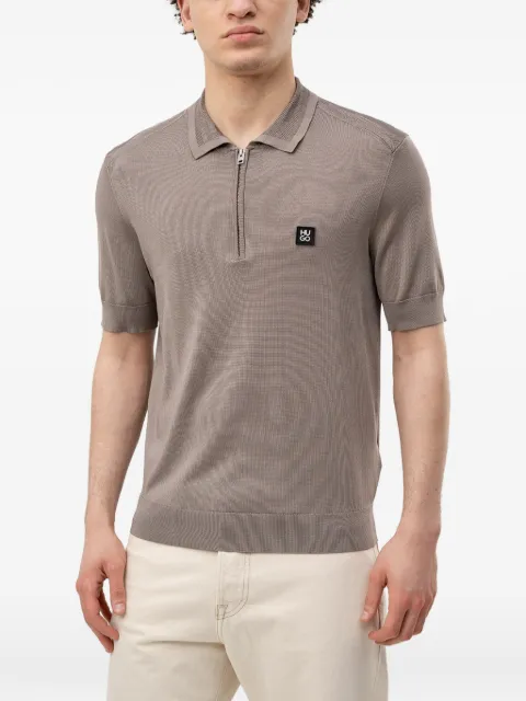 HUGO quarter-zip logo-patch polo Brown 50542750
