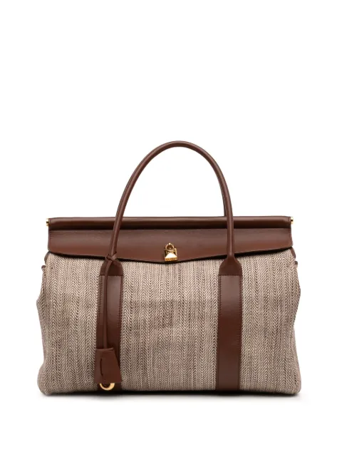 Loro Piana Pre-Owned 2010-2026 Toile Herringbone and Leather Loom L32 tote bag Neutrals DAIKWH6XUTI383R7