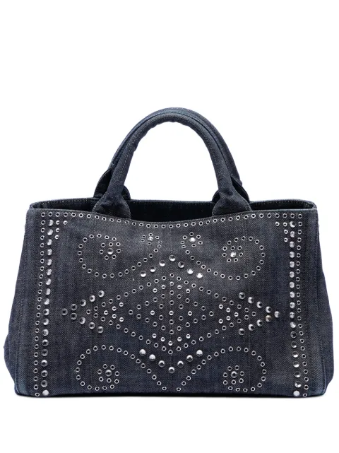 Prada Pre-Owned 2000-2013 Studded Denim Canapa Logo satchel Grey 55GOBE1UT7KHQ7O4