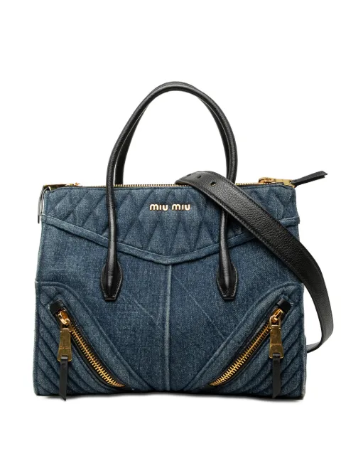 Miu Miu Pre-Owned 2010-2026 Matelasse Denim Biker Tote satchel Black ROQ9004LVYVOSPX0