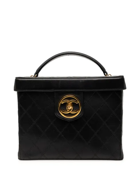 CHANEL Pre-Owned 1994-1996 CC Stitched Calfskin Turnlock Case vanity bag Black H4PUTW4XUETP2CPZ