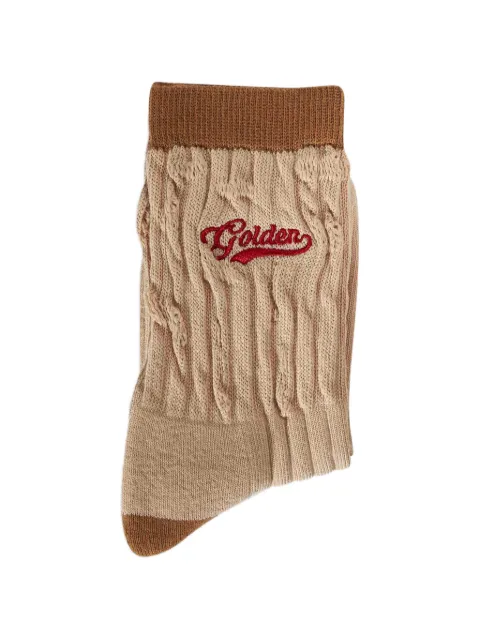 Golden Goose beige ribbed socks with brown details and red embroidered logo Neutrals GUP02372P002206