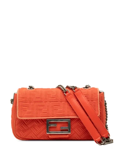 Fendi Pre-Owned 2010-2026 Zucca Embossed Technical Fabric Chain Midi Baguette shoulder bag Orange PGOW094TQ7I1JX33