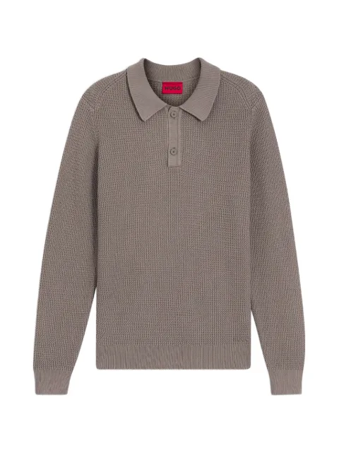 HUGO waffle-knit long sleeved polo shirt Brown 50557352