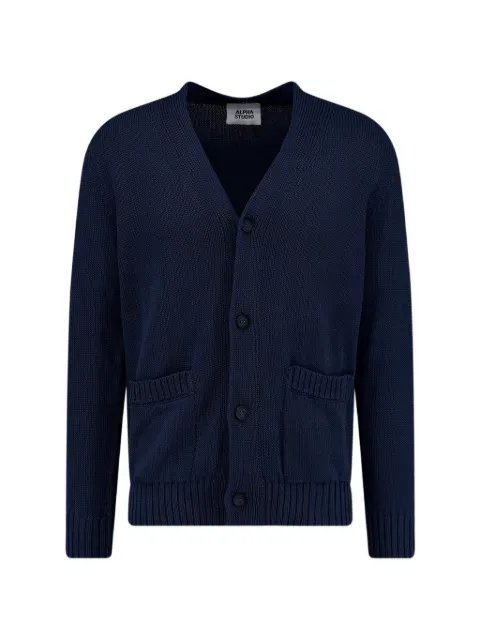 ALPHA STUDIO ribbed-trim button-up cardigan Blue AU5202E