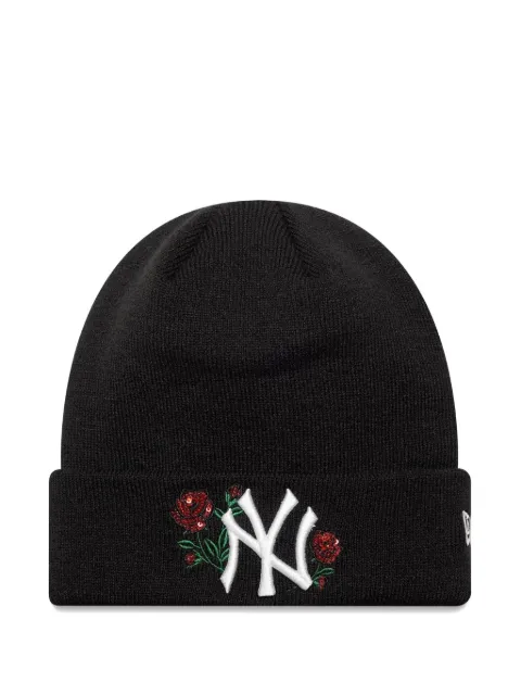 NEW ERA CAP New York Yankees MLB sequin-embellished rose-embroidered beanie hat Black 60691291