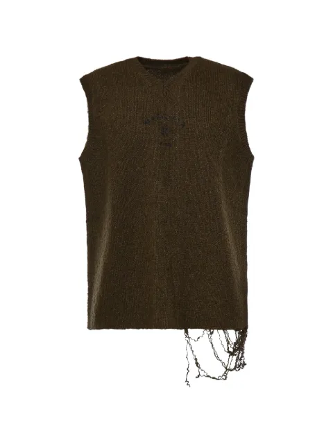 MM6 Maison Margiela distressed V-neck sweater Green SH0FB0026M13283