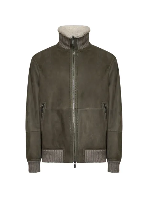 Brunello Cucinelli shearling-lined ribbed-knit jacket Green MPMCU1737C6315