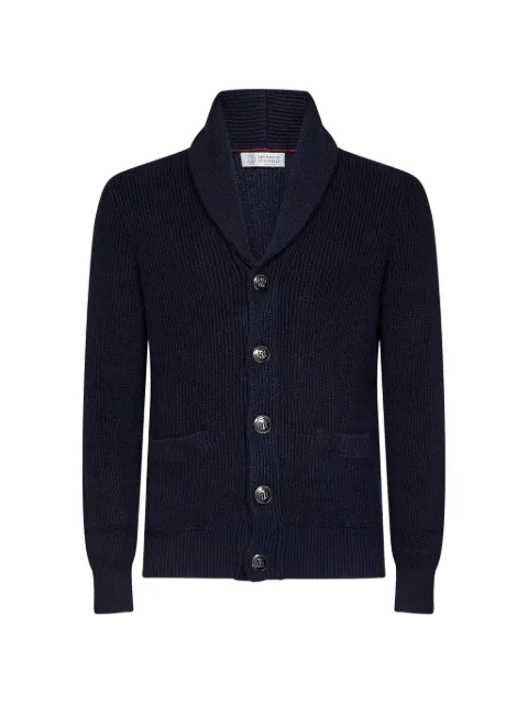 Brunello Cucinelli Solomeo crest shawl-collar cardigan Blue MNI709706C2425