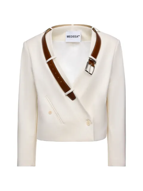 MEDEEA belt-detail cropped jacket White WJKWHWSTB