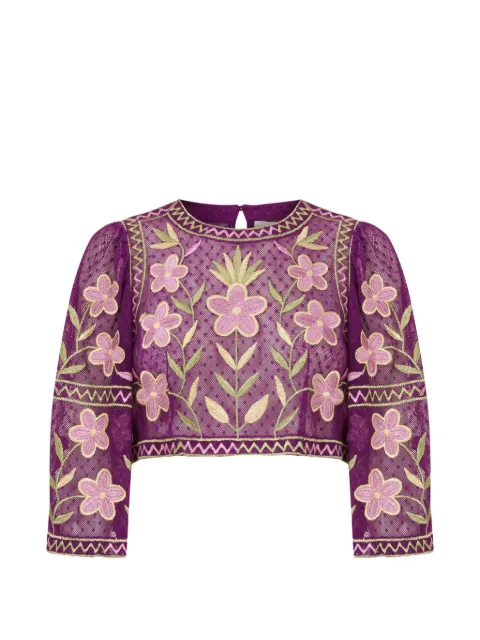 Antik Batik Carioca floral-embroidered top Purple CARIOCA1TEE