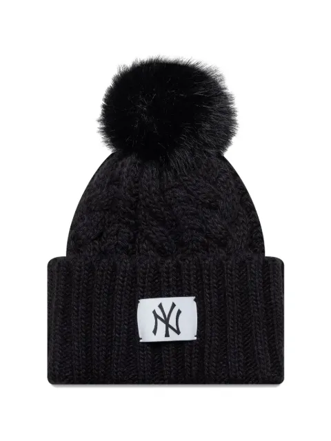NEW ERA CAP New York Yankees cable-knit pompom beanie hat Black 60691296