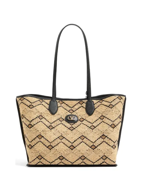 Valentino Garavani medium raffia shopping bag with geometric pattern Neutrals WB0T93GKS