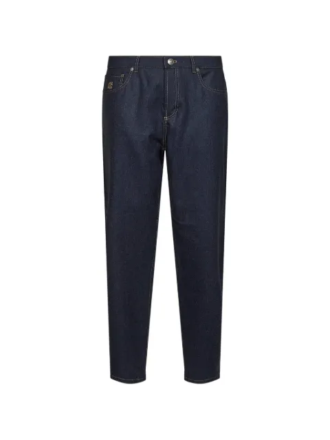 Brunello Cucinelli Solomeo crest embroidered trousers Blue M038PF1012CDL36