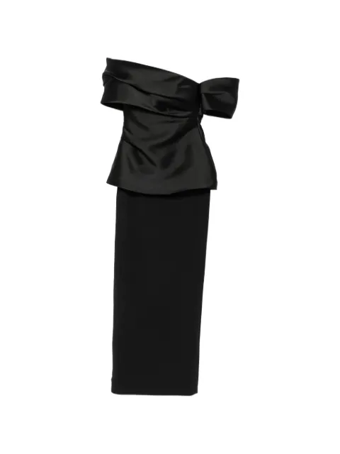 Solace London Lucine off-shoulder draped-detail maxi dress Black OS48039