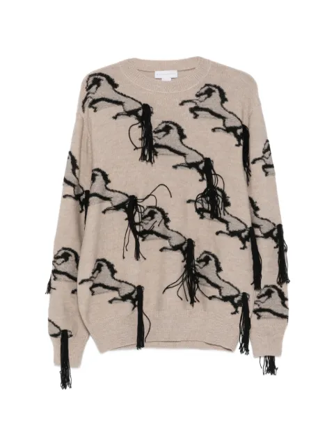 Stella McCartney horse-pattern fringed sweater Neutrals 6K12583S2667
