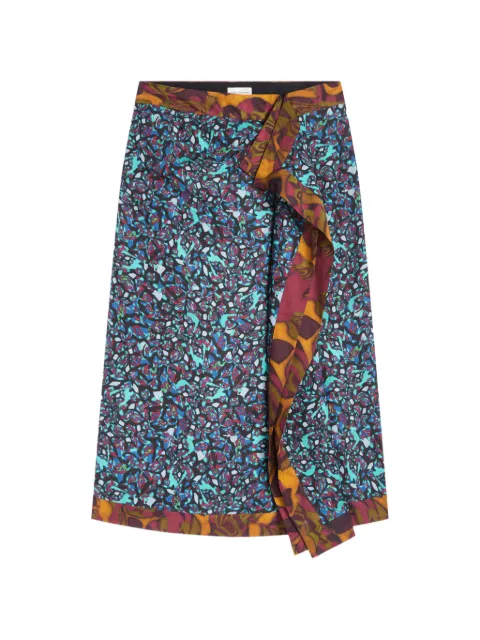 DRIES VAN NOTEN midi draped abstract-print skirt Brown 2621308014080
