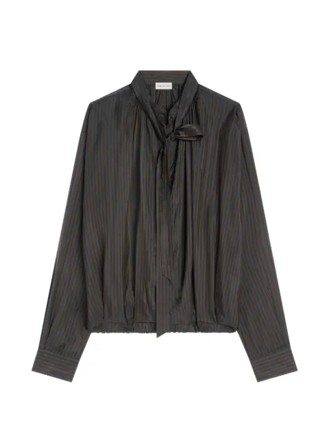 DRIES VAN NOTEN drawstring cupro blouse Black 2621307054284