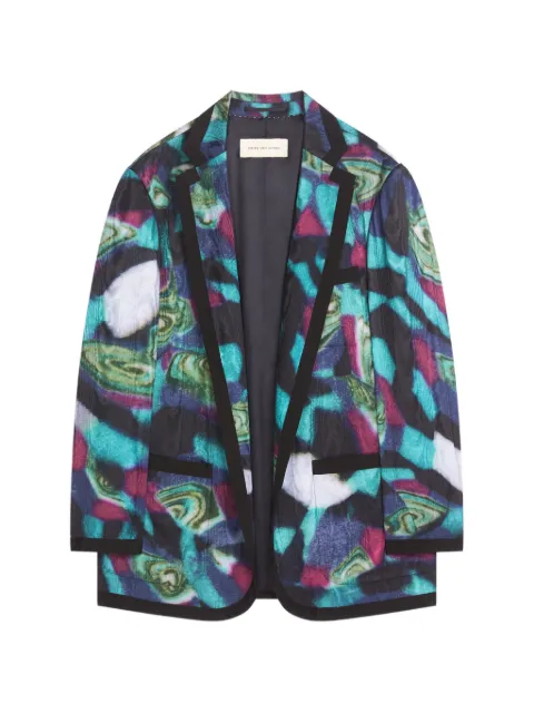 DRIES VAN NOTEN oversized moiré blazer Blue 2621304034025
