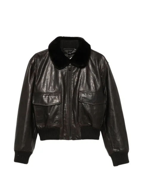 Victoria Beckham contrast-collar leather jacket Brown 1326LJK007323A