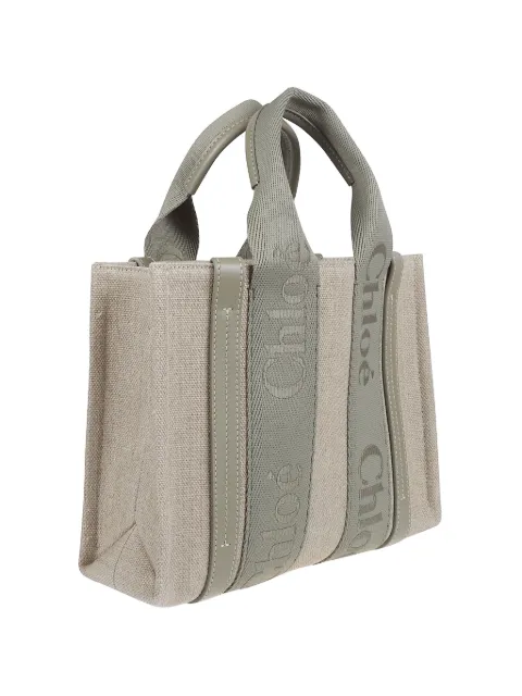 Chloé small Woody logo-webbing tote bag Neutrals CHC23AS397L17