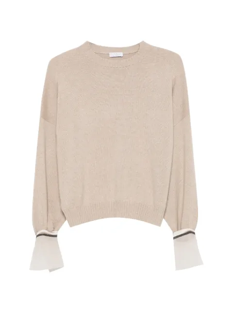Brunello Cucinelli Monili-embellished panelled-cuff sweater Neutrals M12747000C9991