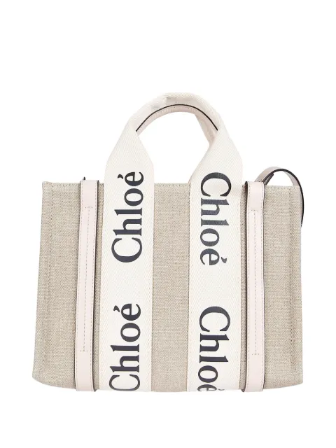 Chloé small Woody logo-tape tote bag Neutrals CHC22AS397I26