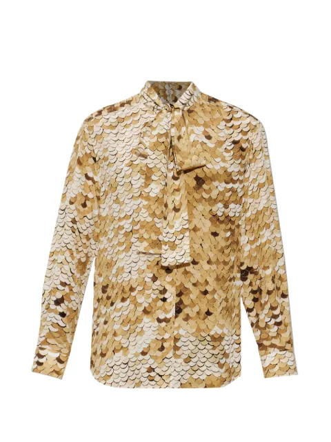 Moschino scallop-print bow-detail shirt Gold V02185556