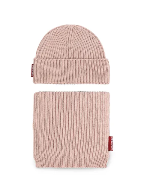 DSQUARED2 ribbed-knit beanie hat and scarf set Pink GBW000101W00001