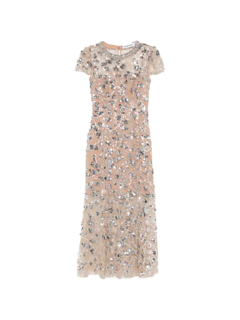 Self-Portrait sequin-embellished crystal-neckline midi dress Neutrals PF26129M