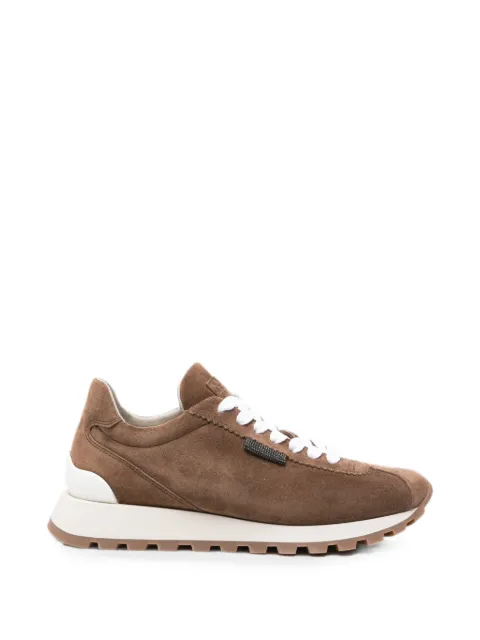 Brunello Cucinelli Monili-embellished suede sneakers Brown MZSFG2110C9773