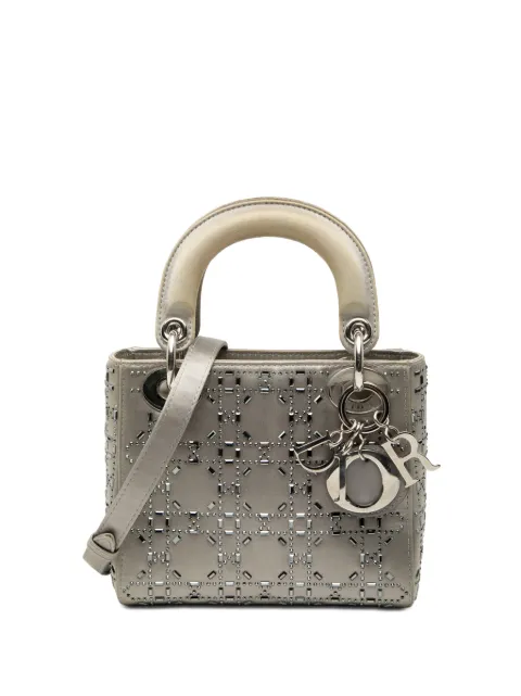 Christian Dior Pre-Owned 2021 Mini Satin Cannage Crystal Embellished Lady Dior satchel Grey DC4TIHU3YKJN7C5R