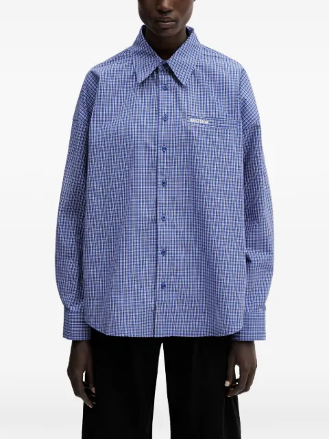 WRSTBHVR Tavi check-print logo-patch shirt Blue U4026SB3324
