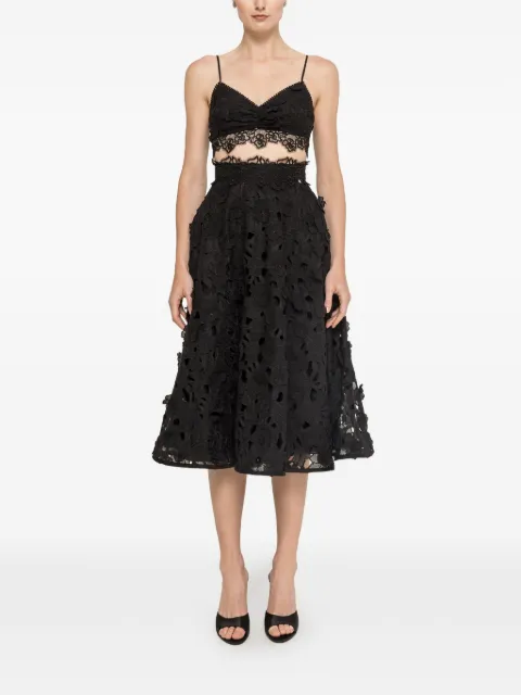 NISSA 3D floral embroidery cotton crop top Black TOP16598